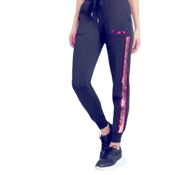 Bebe soft Black Jogger Pants with Sequin Accents and Pockets NWT size XL - Picture 1 of 4